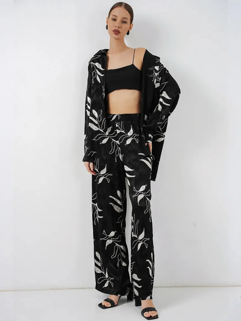 Big Dart Black BDART Floral Viscose Shirt and Wide-Leg Trousers Set for Women | Best Price UAE