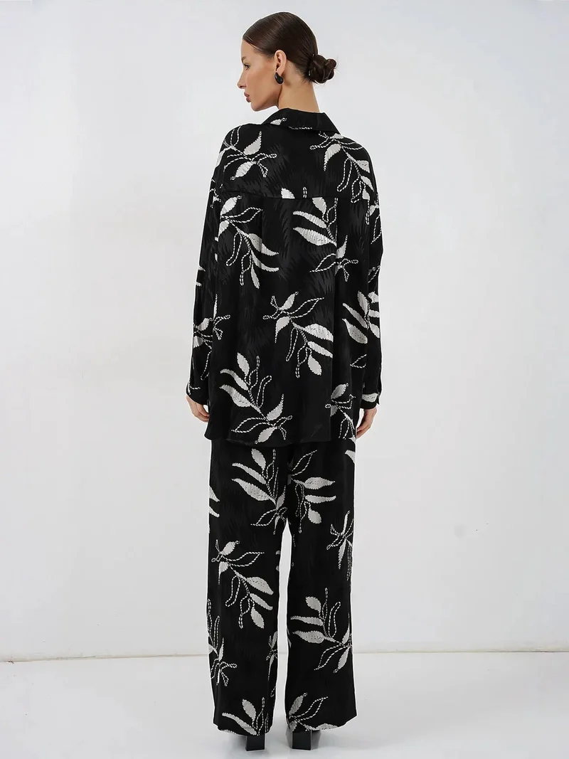 Big Dart Black BDART Floral Viscose Shirt and Wide-Leg Trousers Set for Women | Best Price UAE