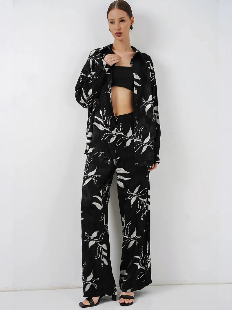 BIG DART BDART Floral Shirt & High Waist Wide Leg Pants Two-Pieces Co-ord