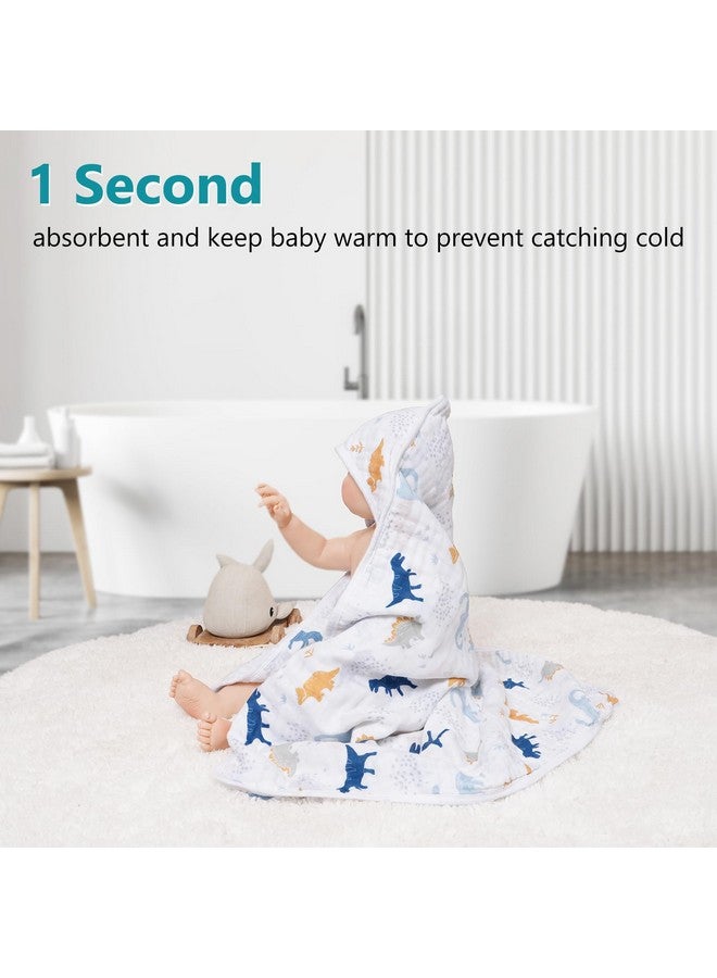 PHF 2 Pack Baby Hooded Towels, 100% Muslin Cotton Baby Bath Towel with Hood for Newborn, Infant, Toddler, Ultra Soft and Absorbent Baby Essentials Bath Towels for Boys, 32x32Inch, Dinosaur - Image 4