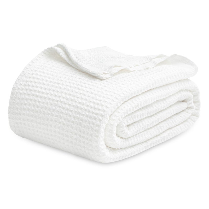 Bedsure Bedsure 100 Cotton Blanket Queen Size for Bed  Breathable and Soft Waffle Weave Blanket for Summer Spring White 90x90 Inches 