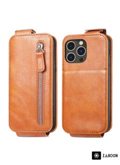 For iPhone 15 Pro Max Zipper Wallet Vertical Flip Leather Phone Case(Brown)