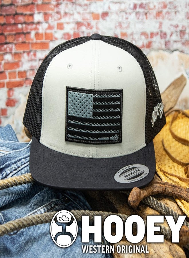 HOOEY Liberty Rope Trucker Hat for Men - Adjustable Snapback, Breathable Mesh Baseball Cap - Western Trucker Hat - One Size - American Flag Logo Design - Grey Camo/Black - Image 5