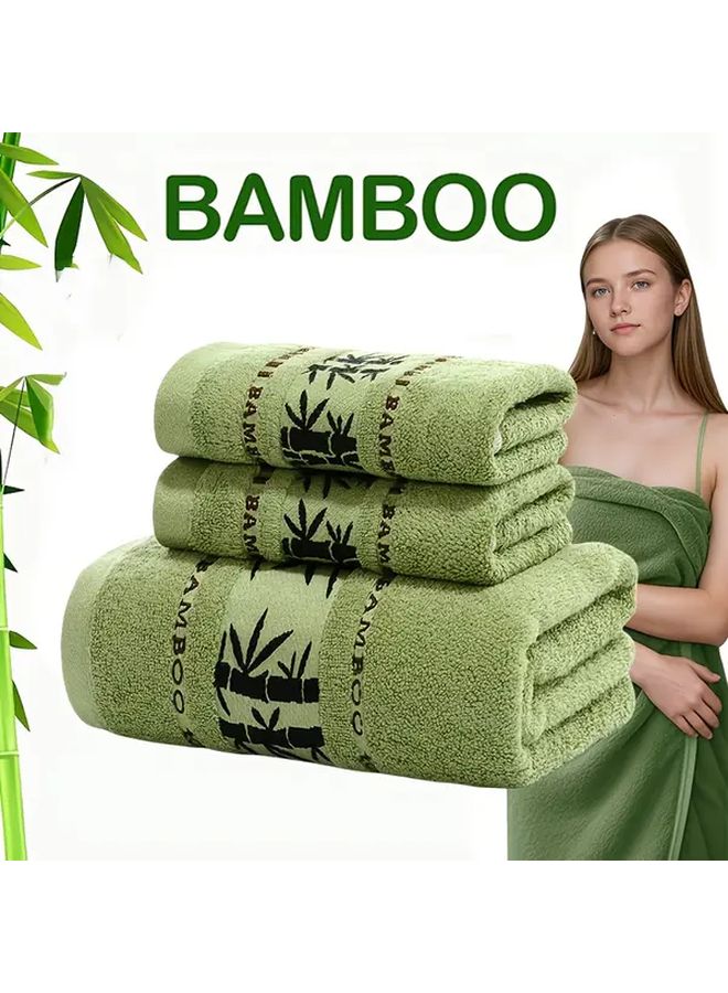 3 Pcs Green Bamboo Fiber Bath Towels Set Soft Quick Dry High Absorbency - Image 2