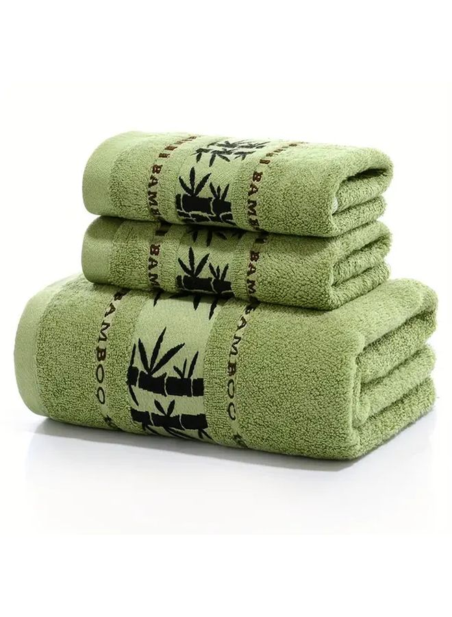3 Pcs Green Bamboo Fiber Bath Towels Set Soft Quick Dry High Absorbency - Image 1