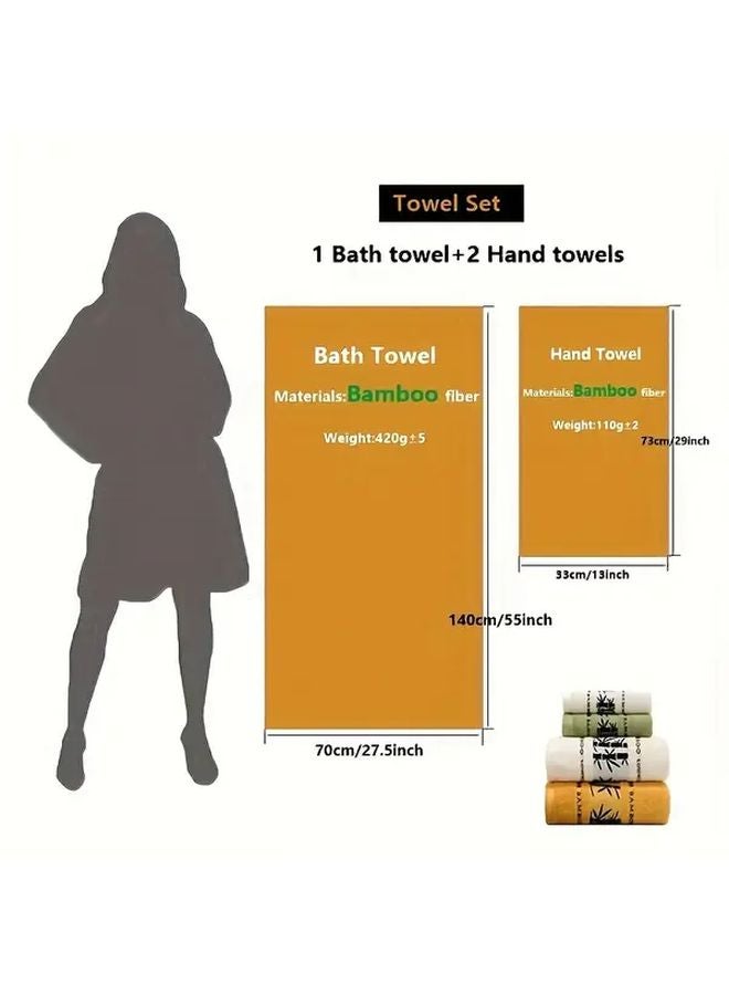 3 Pcs Green Bamboo Fiber Bath Towels Set Soft Quick Dry High Absorbency - Image 3