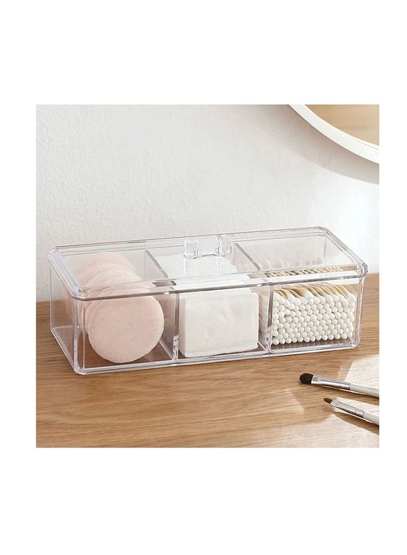 SYOSI Square Qtip Holder Dispenser, 3 Compartments Cotton Ball Holder, Bathroom Canisters for Swab, Ball, Pad Organizer, Clear Acrylic Containers with Lid Vanity Countertop Rectangle and Swab Organizer - Image 5