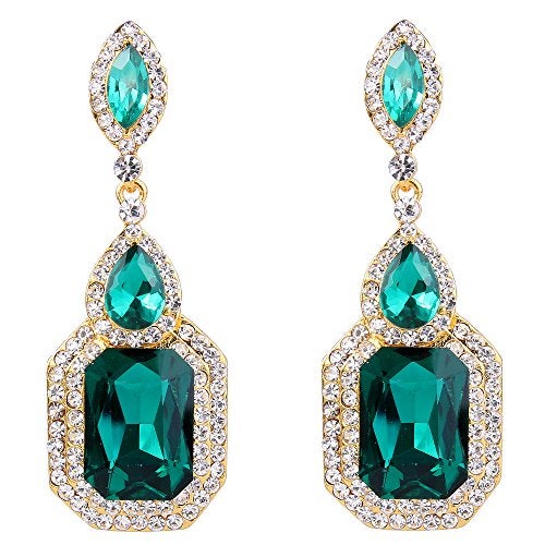 BriLove Women's Wedding Bridal Dangle Earrings Crystal Infinity Figure 8 Chandelier Jewelry Emerald Color - Image 1