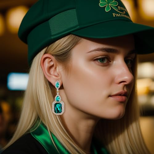 BriLove Women's Wedding Bridal Dangle Earrings Crystal Infinity Figure 8 Chandelier Jewelry Emerald Color - Image 3