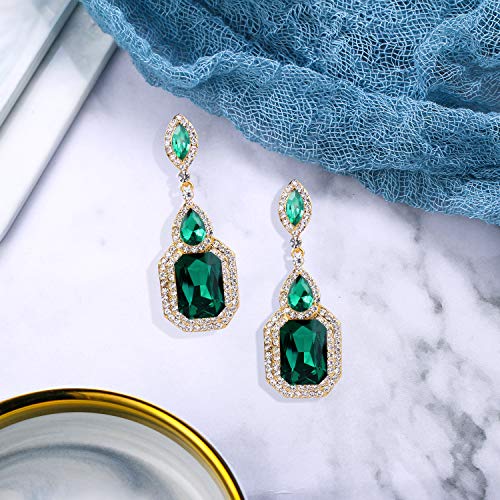 BriLove Women's Wedding Bridal Dangle Earrings Crystal Infinity Figure 8 Chandelier Jewelry Emerald Color - Image 4