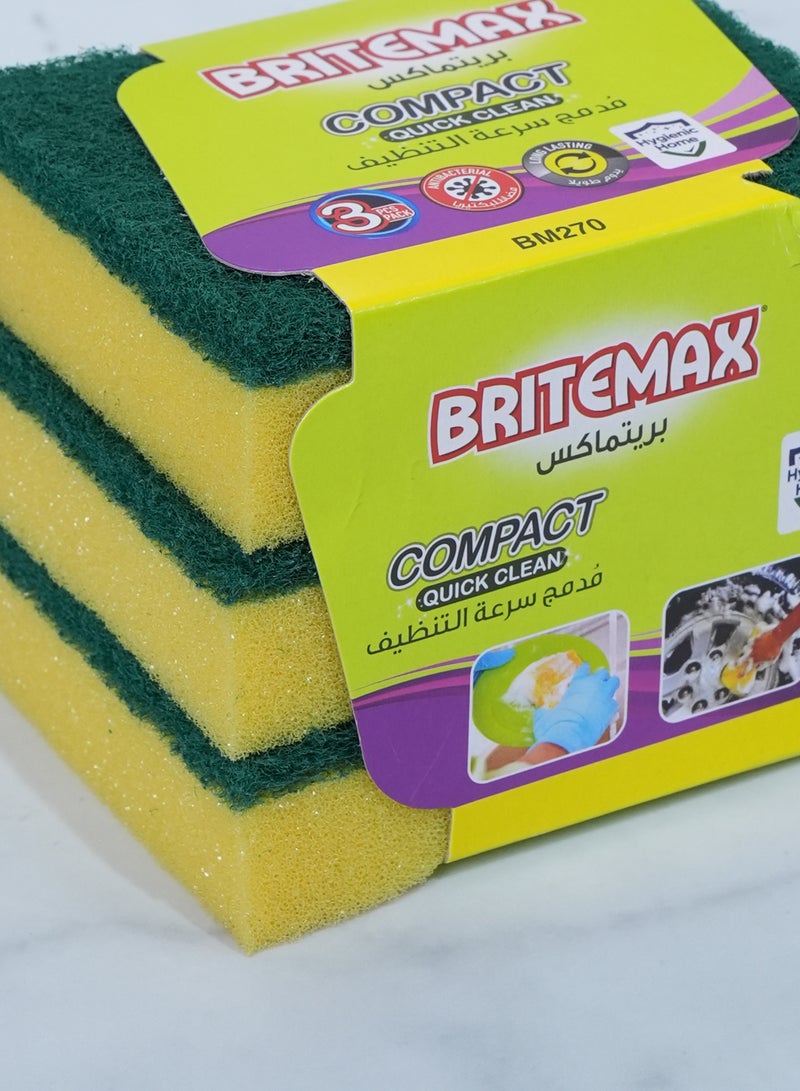 BRITEMAX SPONGE SCOURER 3PCS SP-210B DISH CLEANING ,KITCHEN - Image 2