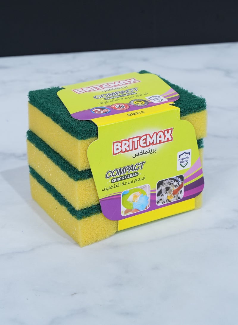 BRITEMAX SPONGE SCOURER 3PCS SP-210B DISH CLEANING ,KITCHEN - Image 1