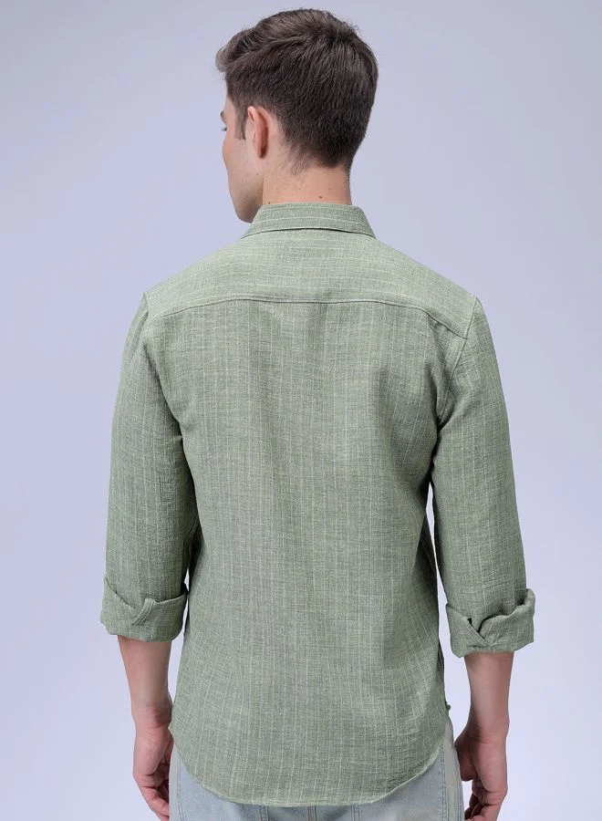 The Indian Garage Co Men Slim Fit Striped Full Sleeves Cutaway Collar Casual Shirt