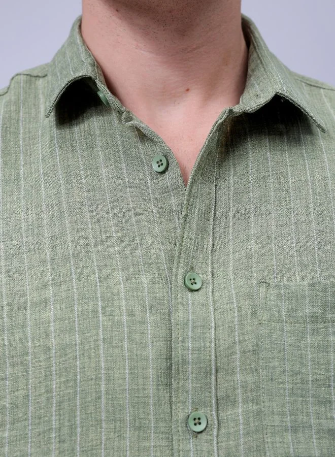 The Indian Garage Co Men Slim Fit Striped Full Sleeves Cutaway Collar Casual Shirt