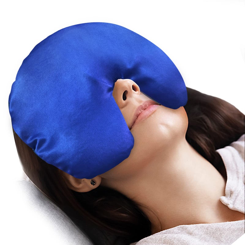 Atsuwell Sinus Mask Warm Cold Compress Eye Mask for Dry Eyes Weighted Eye Pillow Microwavable Face Heating Pad for Soothing Sinus Pressure and Relaxation Blue