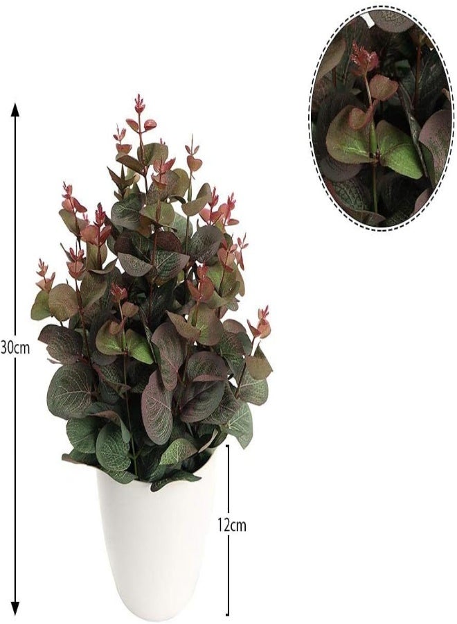 2-Piece Artificial Eucalyptus Flowers Potted Artificial Plants in Plastic Pot for Home Indoor Dinning Table Centerpiece Decoration - Silk Flowers(Red Green)