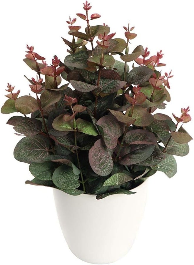 2-Piece Artificial Eucalyptus Flowers Potted Artificial Plants in Plastic Pot for Home Indoor Dinning Table Centerpiece Decoration - Silk Flowers(Red Green)