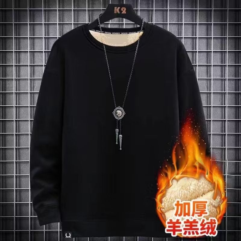 Heavyweight Hoodie Lamb Wool Fleece Unisex Autumn Winter Black