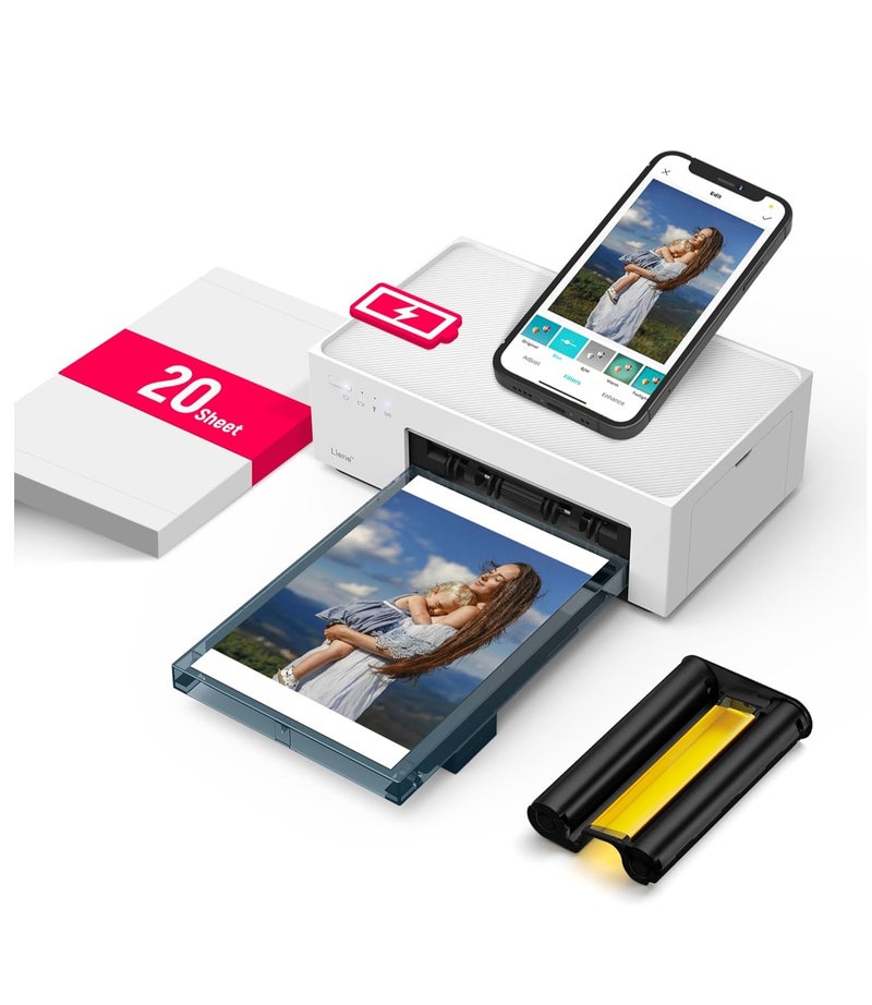 ليين طابعة الصور Liene Amber M200 للهواتف الذكية، مزودة ببطارية قابلة للشحن، وواي فاي، ومقاس 10 × 15 سم، و20 ورقة طباعة صور، وخرطوشة حبر واحدة، ودقة طباعة 300 نقطة في البوصة، وتقنية الطباعة الحرارية الفورية، وطابعة مثالية للهواتف المحمولة أثناء السفر. - Image 1