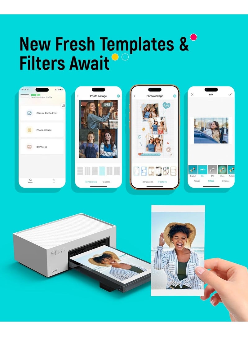 ليين طابعة الصور Liene Amber M200 للهواتف الذكية، مزودة ببطارية قابلة للشحن، وواي فاي، ومقاس 10 × 15 سم، و20 ورقة طباعة صور، وخرطوشة حبر واحدة، ودقة طباعة 300 نقطة في البوصة، وتقنية الطباعة الحرارية الفورية، وطابعة مثالية للهواتف المحمولة أثناء السفر. - Image 3