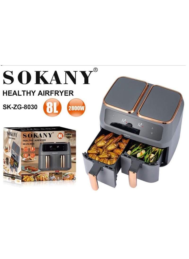 sokany - Sokany Oil Free Stainless steel Housing 8L Air Fryer For Roasting and Baking With Big LED Touch Screen - Image 1