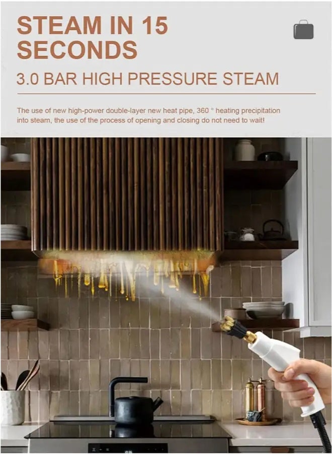 أبيكس منظف بخار محمول بالضغط مع  قطع من الملحقات وقفل أمان، جهاز بخار متعدد الأغراض وقوي للاستخدام المنزلي للتنظيف والسيارة والحمام والدش والمفروشات والجص والنوافذ والشحوم - Image 3
