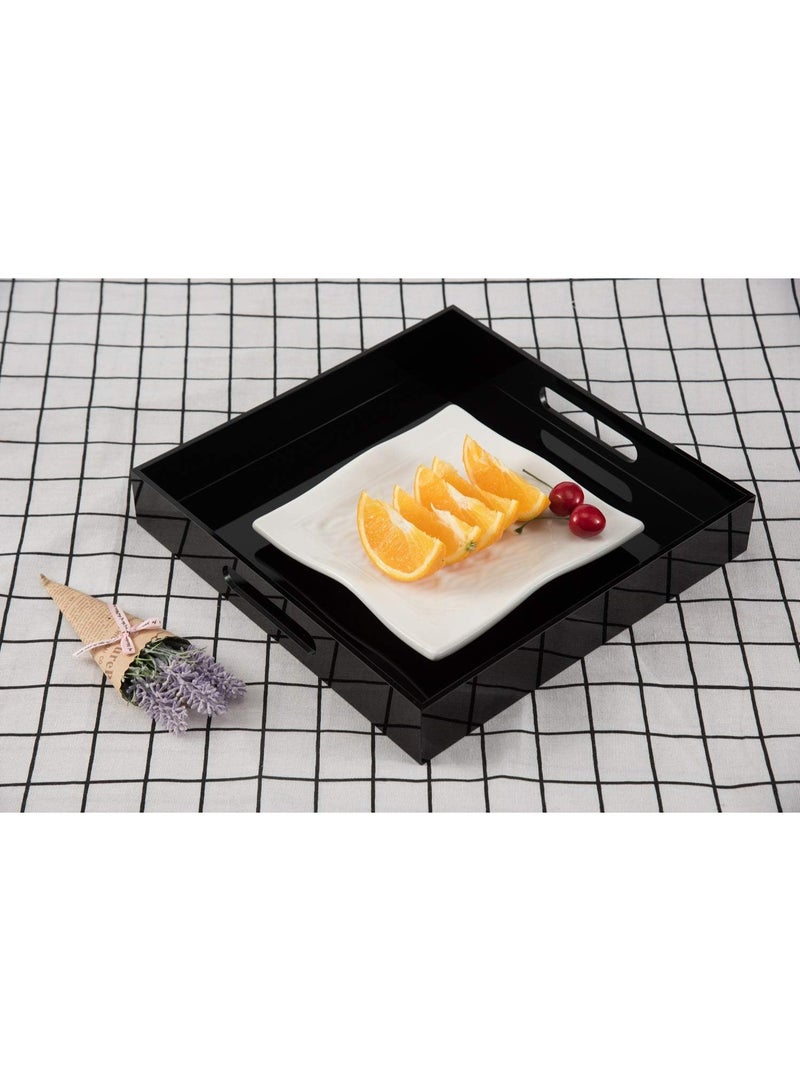 TPGP Glossy Black Sturdy Acrylic Serving Tray with Handles - 12x12 Inch Multipurpose Tray for Coffee, Appetizers, Breakfast, and More - Image 4