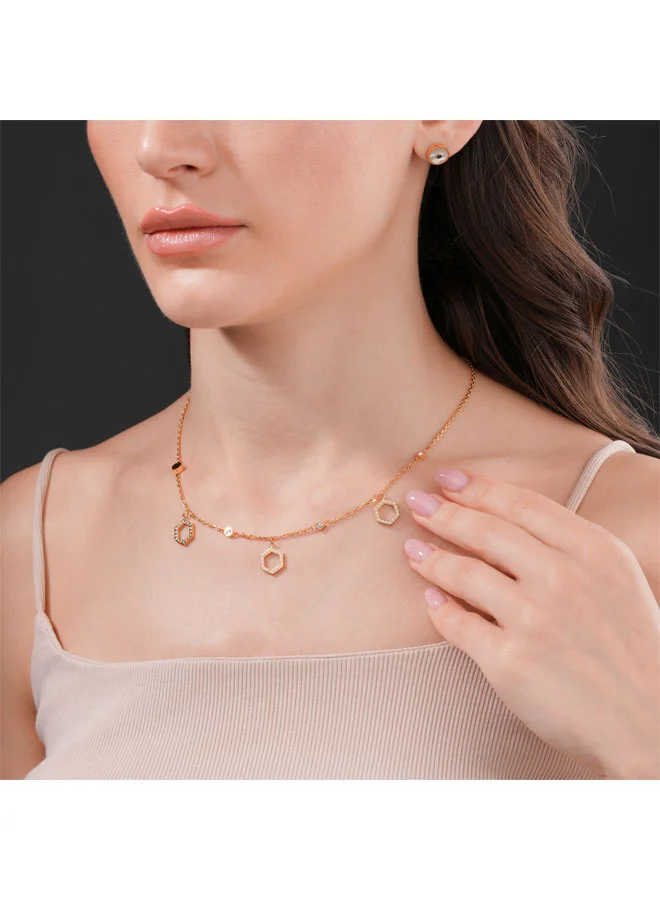 POLICE Fluorescent Gold Plated Necklace, Earrings, Bangle Set Box for Women's