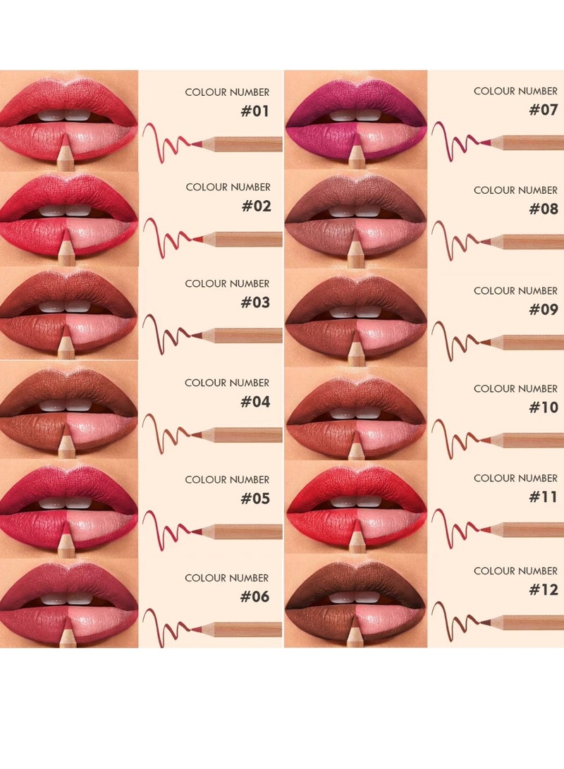 pudaier 12Pcs Lip Liner Set Lip Liner Lipstick Set 12 Colors Lip Liner Pencil Matte Waterproof Long Lasting Lipstick Lip Contour Makeup Lip Liner Set Full Color One Stroke Define Lip Liner - Image 3
