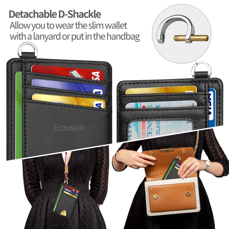 EcoVision Slim Minimalist Front Pocket Wallet, RFID Blocking Credit Card Holder Wallet with Detachable D-Shackle for Men Women - Image 3