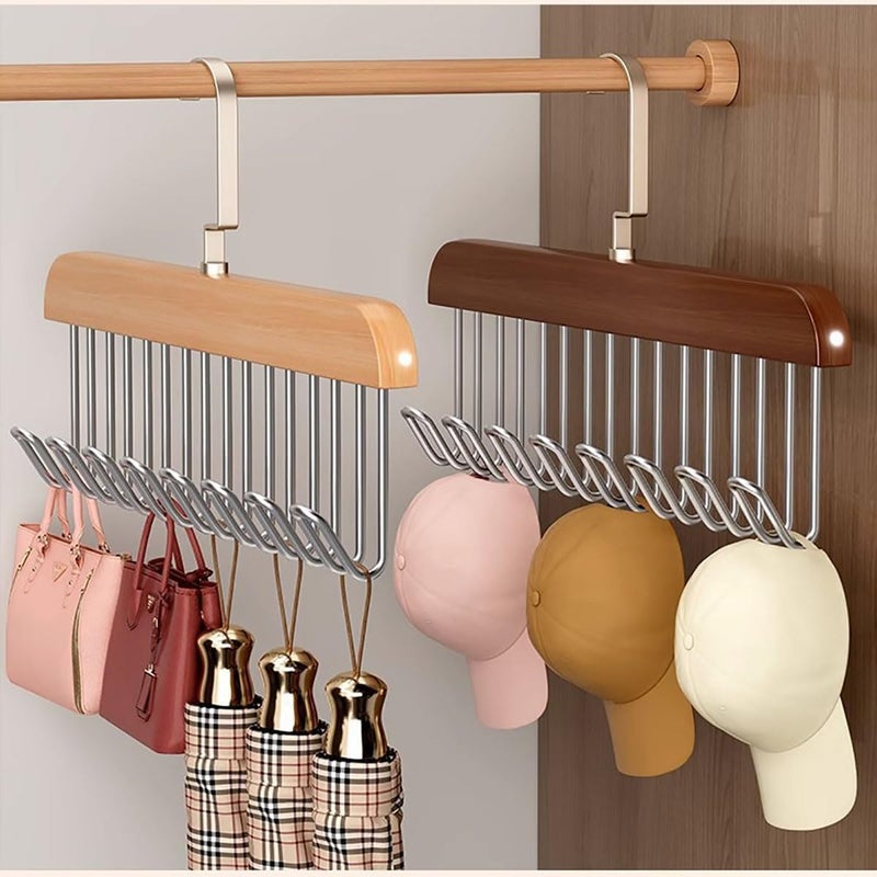 ConvertKitchen ConvertKitchen Multi Hook Coat Rack Multifunctional NonSlip Storage Hangers with 8 Hooks 360 Degree Swivel Wooden Belt Hanger for Home Set of 4  - Image 2