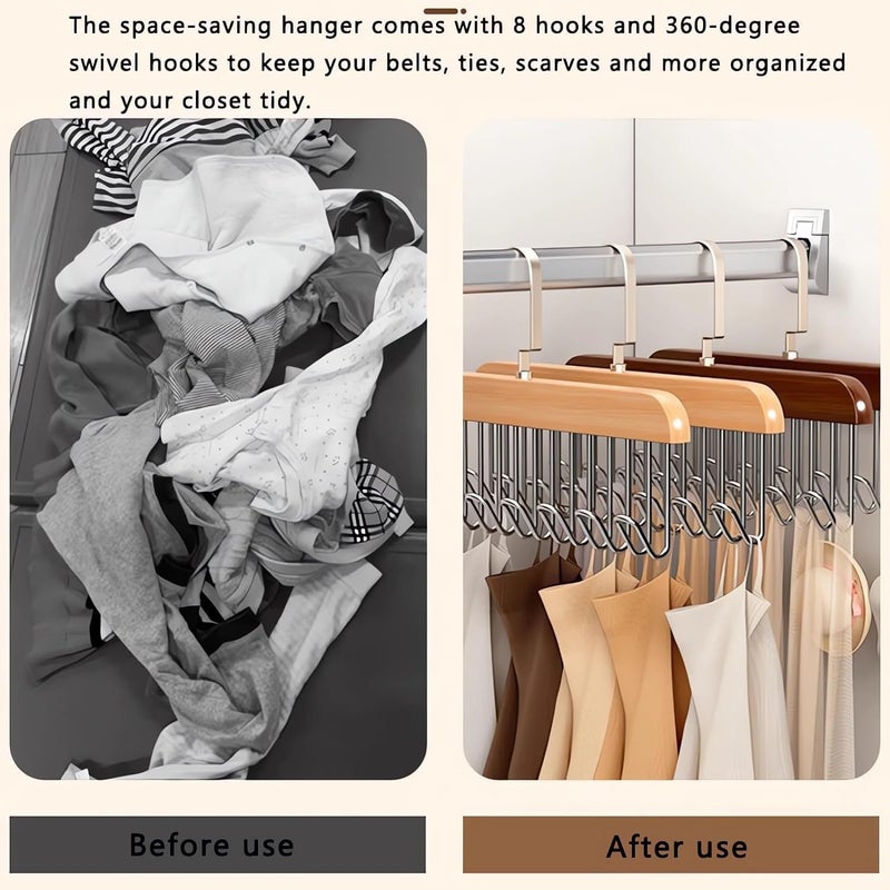 ConvertKitchen ConvertKitchen Multi Hook Coat Rack Multifunctional NonSlip Storage Hangers with 8 Hooks 360 Degree Swivel Wooden Belt Hanger for Home Set of 4  - Image 5