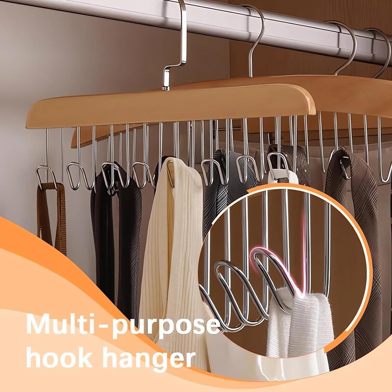 ConvertKitchen ConvertKitchen Multi Hook Coat Rack Multifunctional NonSlip Storage Hangers with 8 Hooks 360 Degree Swivel Wooden Belt Hanger for Home Set of 4  - Image 4