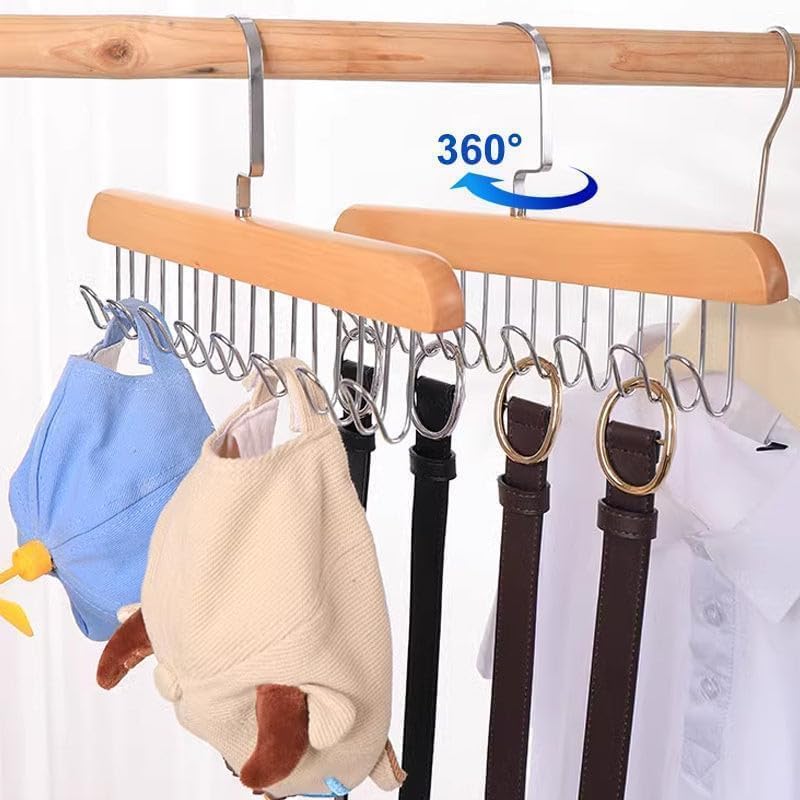 ConvertKitchen ConvertKitchen Multi Hook Coat Rack Multifunctional NonSlip Storage Hangers with 8 Hooks 360 Degree Swivel Wooden Belt Hanger for Home Set of 4  - Image 3