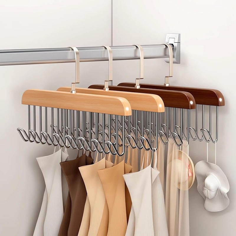 ConvertKitchen ConvertKitchen Multi Hook Coat Rack Multifunctional NonSlip Storage Hangers with 8 Hooks 360 Degree Swivel Wooden Belt Hanger for Home Set of 4  - Image 1