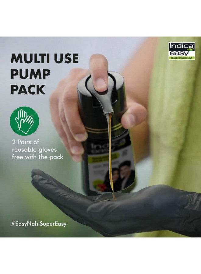 Indica Easy Do-It-Yourself Hair Color Shampoo Pump Pack With 5 Herbal Extracts And 100% Ammonia Free, Long Lasting Formula, 180 Ml - Natural Black Colour (Gloves Included) - Image 2