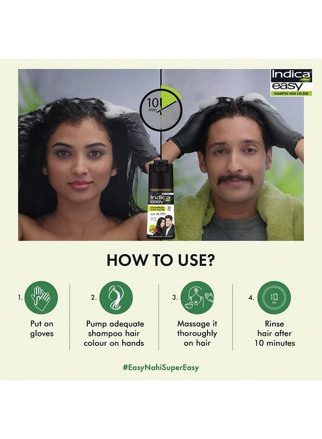 Indica Easy Do-It-Yourself Hair Color Shampoo Pump Pack With 5 Herbal Extracts And 100% Ammonia Free, Long Lasting Formula, 180 Ml - Natural Black Colour (Gloves Included) - Image 5
