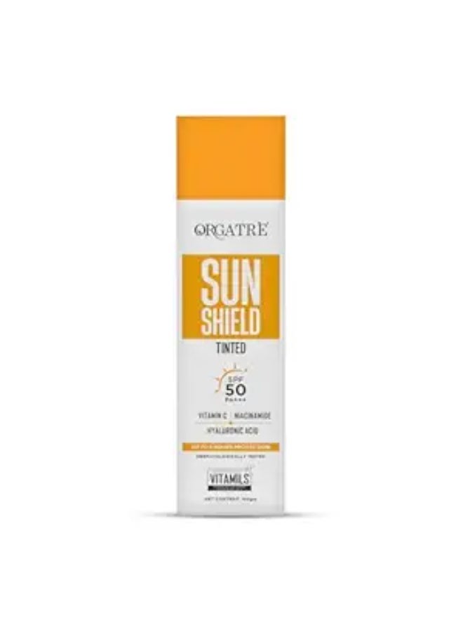 Orgatre Vitamin C Bright Face Sunscreen SPF 50 PA++++ Tinted for Oily & Dry Skin | Lightweight, No White Cast | With Niacinamide & Hyaluronic Acid | UVA/UVB Defense | Water Resistant, Non-Greasy | 100gm - Image 1
