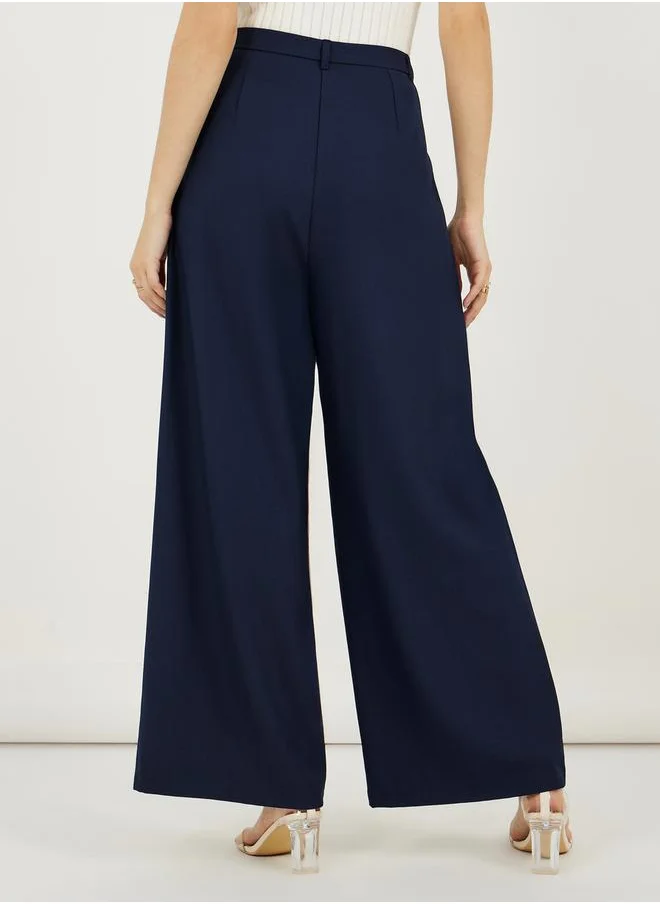 ستايلي High Rise Pleat Front Detail Wide Leg Pants