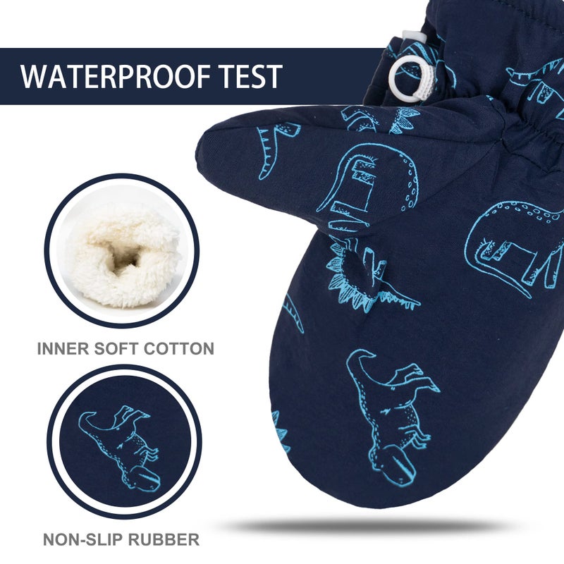 Fynnsure toddler Mittnes Lined fleece Snow gloves for boys girls kids winter ski gloves baby mittens Blue 1-2 Years - Image 2
