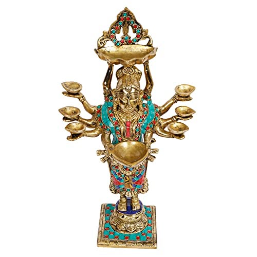 ARTVARKO Lady Diya Eight Oil Lamp Deepak Brass Idol Welcome Lady Deepluxmi Diwali Pooja Light Mandir Home Decor Diyas 15 Inches - Image 5