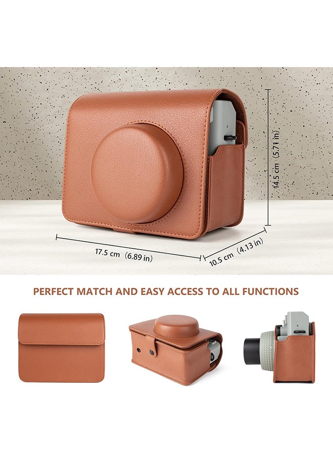 O Ozone Camera Case for Instax Wide 400 Camera, PU Leather Protective Carrying Camera Bag with Adjustable Shoulder Strap- Brown - Image 4