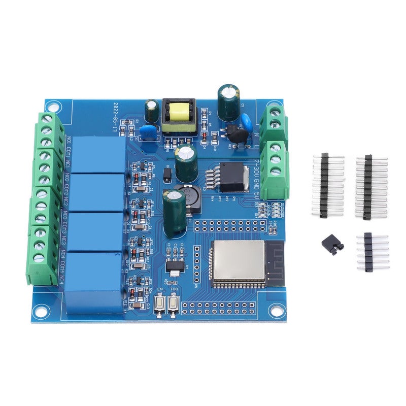ESP32 Development Board 4M Byte Flash, Pre-Led IO & UART Ports - Programmable & Resettable Buttons 4-Way 5V Relay Module for IoT Development, DIY Electronics, Smart Home Automation - Image 1