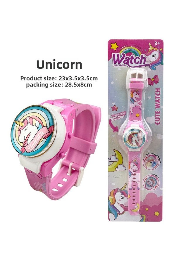 Exquisite Cartoon Sanrio Rotating Glass Cover Flip Top Watch Can Rotate And Decompress Kidsren's Digital Watch-Color:807  Unicorn - Image 1