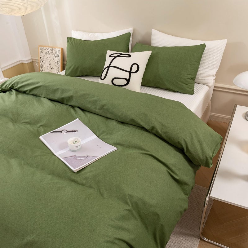 ECOCOTT ECOCOTT Olive Green Duvet Cover Queen Size - 100% Washed Cotton Durable Soft Comfy Duvet Cover Set  3 Pieces Duvet Cover with Zipper Closure (Green  90''x90'')  - Image 3