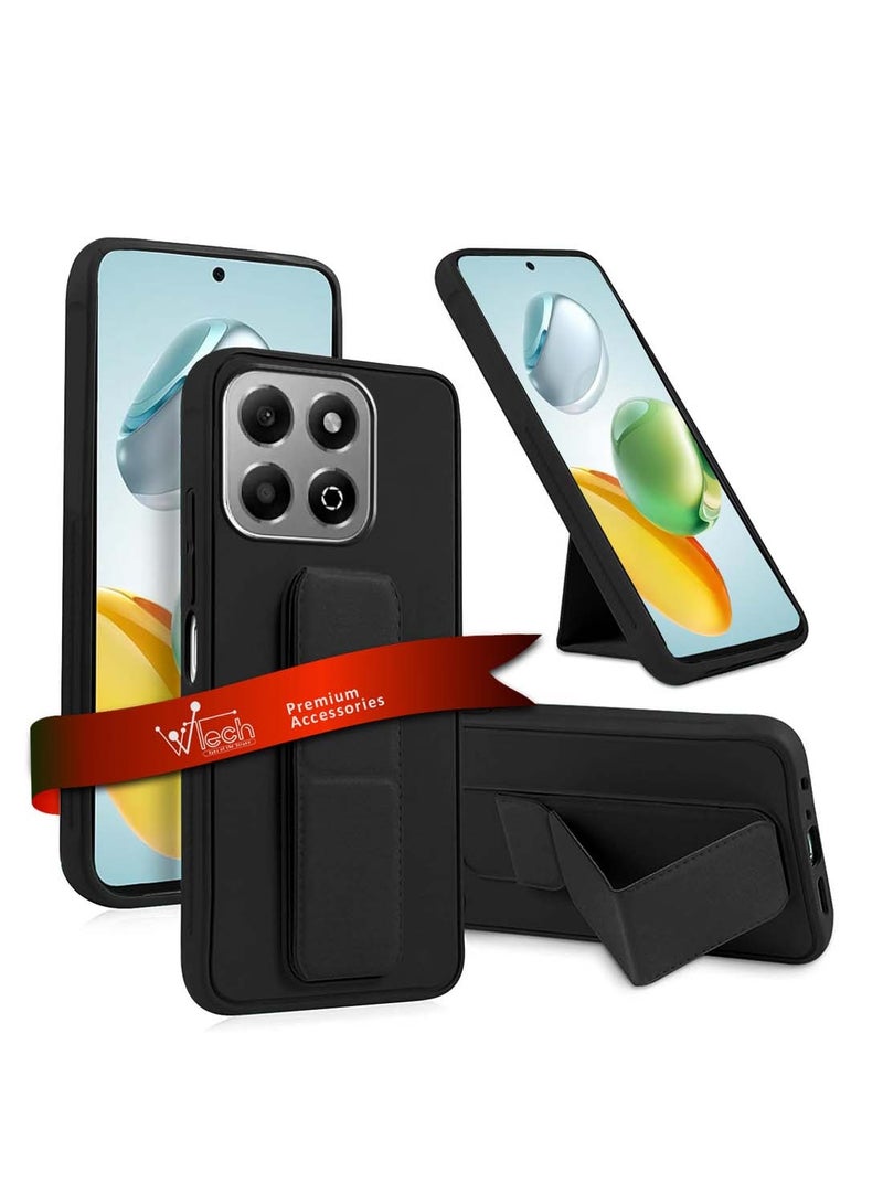 Wtech Honor X7c 4G 2024 Hand Grip Foldable Magnetic Kickstand Wrist Strap Finger Grip with Built-in Iron Case Cover - Black - Image 1