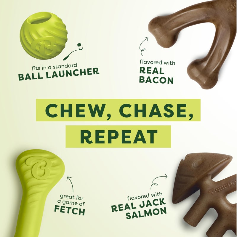Benebone 4-Pack Ball/Bone/Bacon Wishbone/Fishbone Medium - Image 2