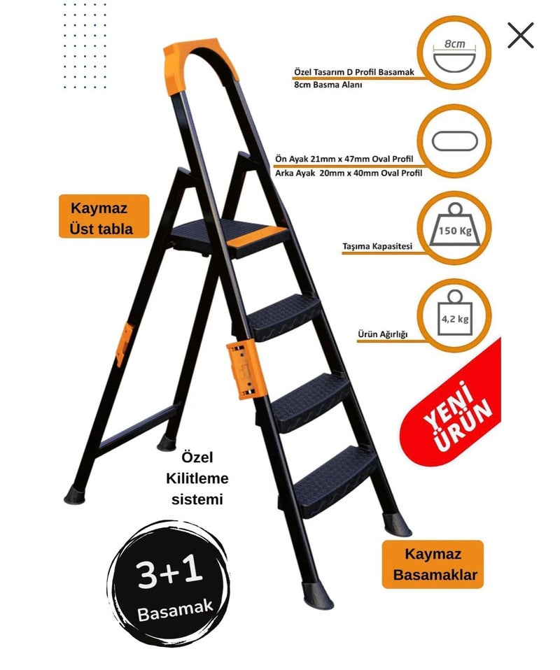 Strong and Stable Ladder – Rustproof Metal Materials and Easy to Store (4 Steps) - Image 4