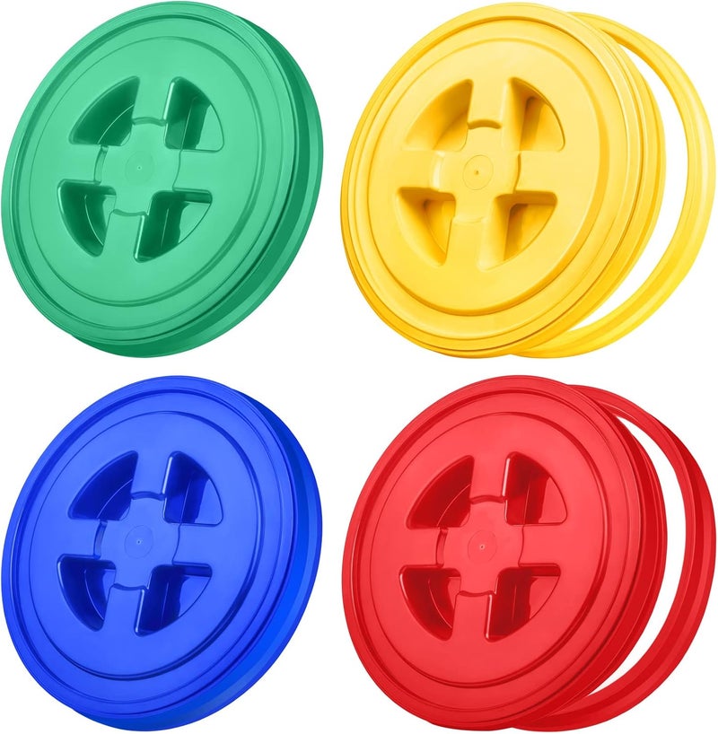 Aodaer 4 Pieces Seal Lid 5 Gallon Bucket Twist Lid Food Storage Container Lid Reusable Plastic Seal Lid Food Storage Container Lids (Red, Yellow, Blue, Green) - Image 1