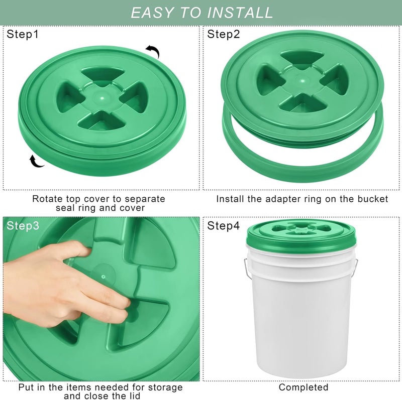 Aodaer 4 Pieces Seal Lid 5 Gallon Bucket Twist Lid Food Storage Container Lid Reusable Plastic Seal Lid Food Storage Container Lids (Red, Yellow, Blue, Green) - Image 4
